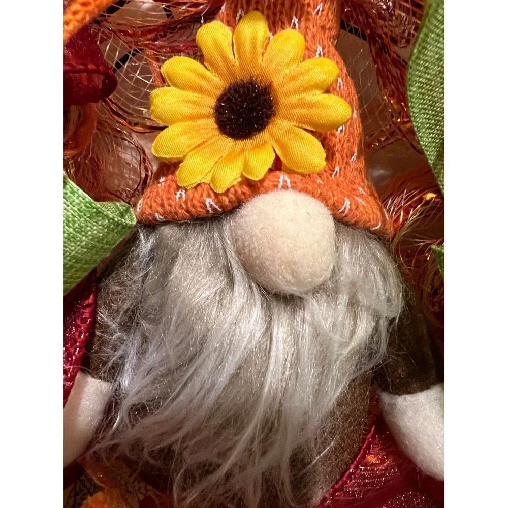 13 inch Ribbon Wreath Fall Autumn Thanksgiving Gnome MW1